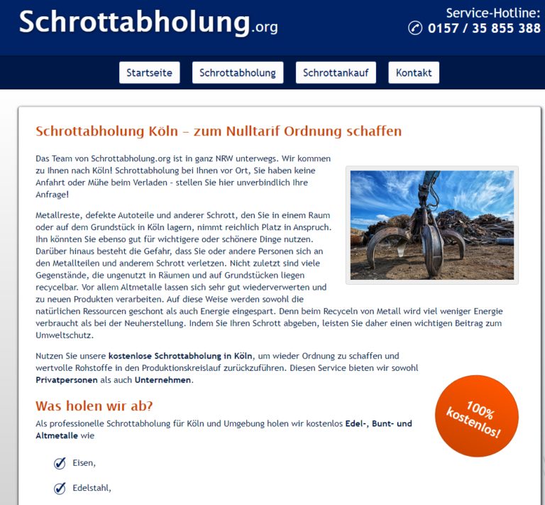 Schrottabholung in Köln: Metall aller Art abholen lassen bei Schrottabholung.org